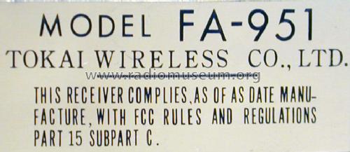 9 Transistor FA-951; Tokai Wireless Co., (ID = 825414) Radio