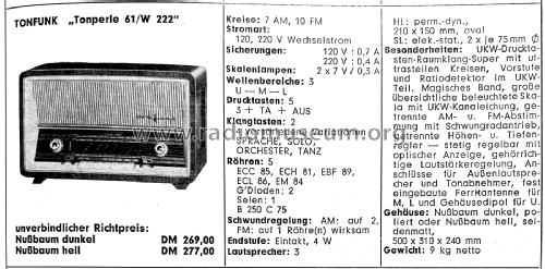 Tonperle 61 W222; Tonfunk GmbH; (ID = 2811212) Radio