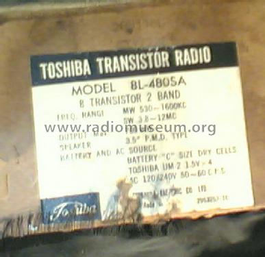 2 Band MW/SW Radio 8L-480SA; Toshiba Corporation; (ID = 1491759) Radio