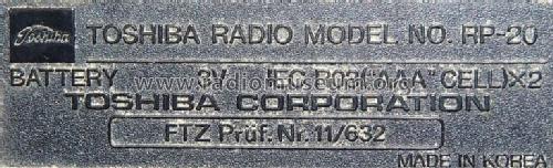 2 Band Stereo Receiver RP-20; Toshiba Corporation; (ID = 761258) Radio