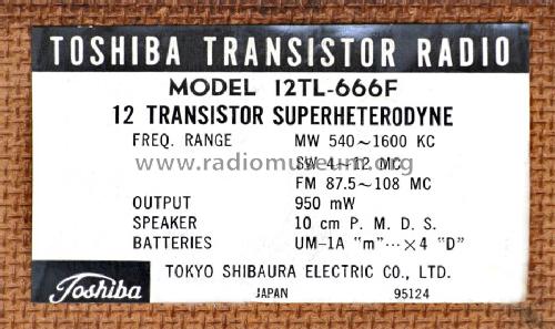 3 Band 12 Transistor 12TL-666F; Toshiba Corporation; (ID = 1692373) Radio