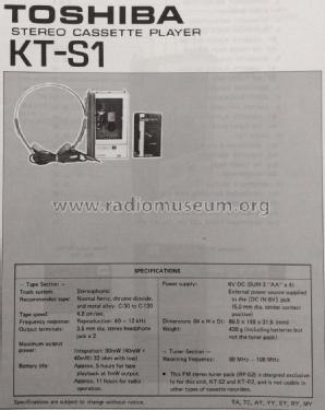 Stereo Cassette Player KT-S1; Toshiba Corporation; (ID = 1737565) R-Player