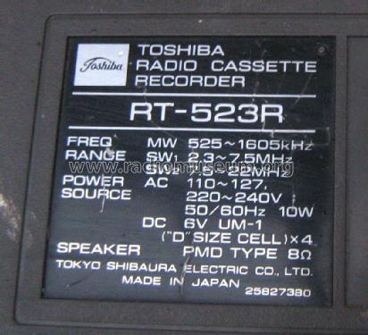 3 Band Radio Cassette Recorder RT-523R; Toshiba Corporation; (ID = 1633697) Radio