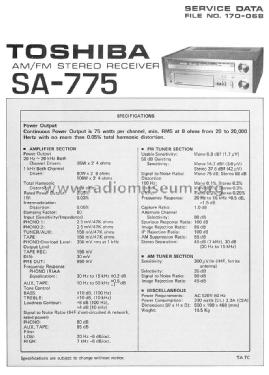 Stereo AM-FM Receiver SA-775; Toshiba Corporation; (ID = 1641927) Radio