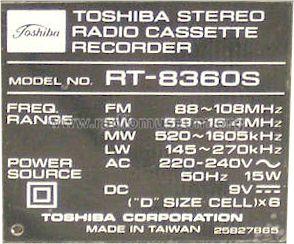 Stereo Radio Cassette Recorder Dynamic Sound RT-8360S; Toshiba Corporation; (ID = 831867) Radio