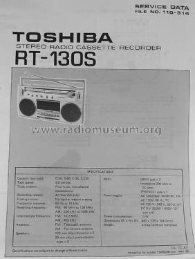 Stereo Radio Cassette Recorder RT-130S; Toshiba Corporation; (ID = 1642171) Radio
