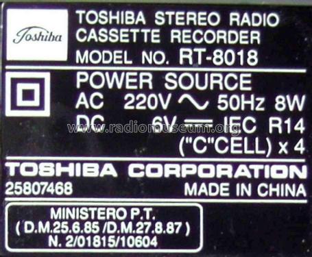 Stereo-Radio-Cassettenrecorder RT-8018; Toshiba Corporation; (ID = 1887821) Radio