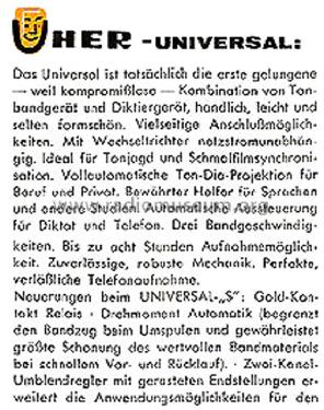 Universal S; Uher Werke; München (ID = 2123606) Reg-Riprod