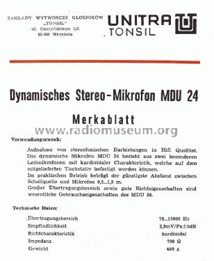 Unitra Tonsil MDU24 - Art.Nr. 503510; Unitra ZRK, Zaklady (ID = 2222125) Microphone/PU