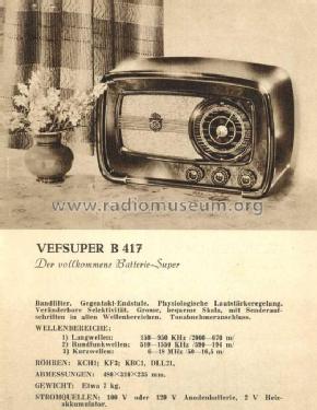 Vefsuper B417; VEF Radio Works (ID = 34851) Radio