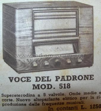 518 Ch= 181; La Voce del Padrone; (ID = 743442) Radio