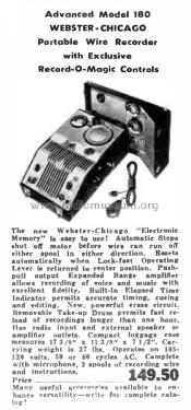 Electronic Memory Wire Recorder 180-1; Webster Co., The, (ID = 1797047) R-Player