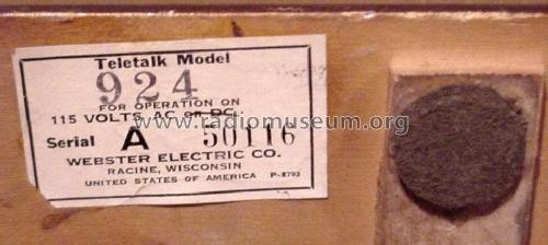Teletalk 924; Webster Electric (ID = 1770876) Misc