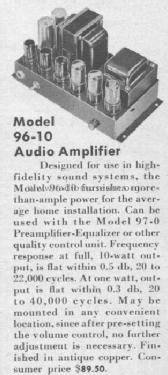 Audio Amplifier 96-10; Webster Electric (ID = 403580) Ampl/Mixer