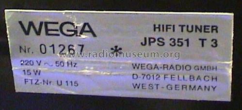 3 Band Tuner Phase Locked Loop JPS 351 T-3; Wega, (ID = 1746364) Radio