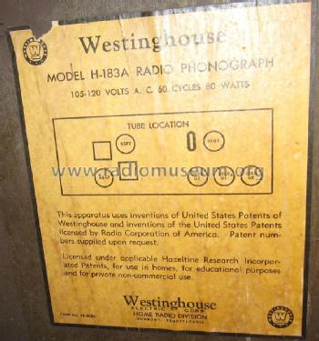 H-183A ; Westinghouse El. & (ID = 1791963) Radio