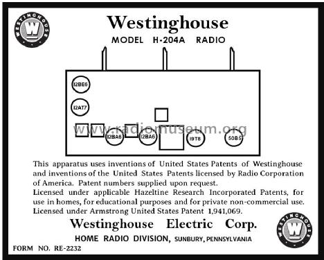 H-204A Ch= V-2128-2; Westinghouse El. & (ID = 2889715) Radio