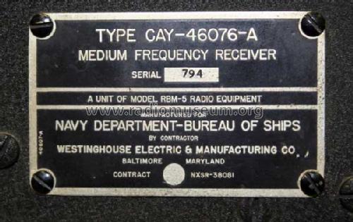 RBM-5 CAY-46076-A; Westinghouse El. & (ID = 263782) Mil Re