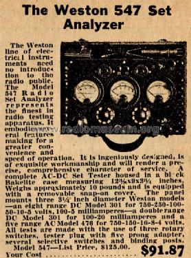 Radio Set Tester 547; Weston Electrical (ID = 682355) Equipment