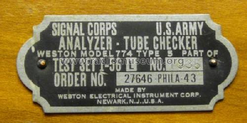 Analyzer - Tube Checker 774-5; Weston Electrical (ID = 1559266) Equipment