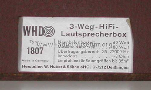 3-Weg-HiFi-Lautsprecherbox 1807; WHD, Wilhelm Huber & (ID = 1289134) Speaker-P