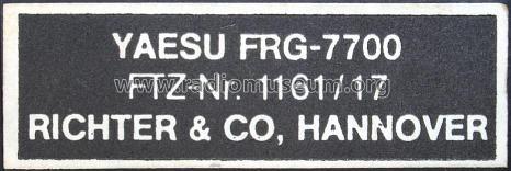 FRG-7700; Yaesu-Musen Co. Ltd. (ID = 486511) Amateur-R