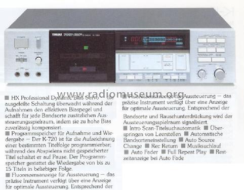 Natural Sound Stereo Cassette Deck K-720; Yamaha Co.; (ID = 652269) R-Player