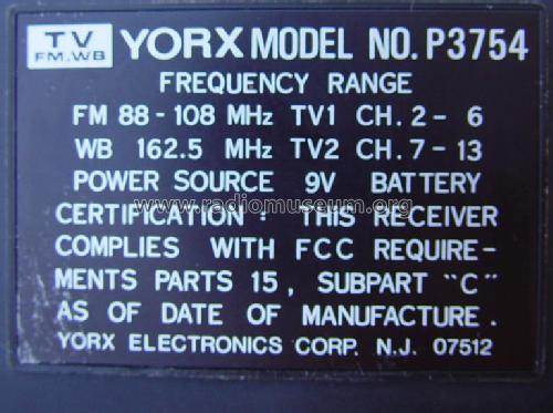 P3754; Yorx Electronics; (ID = 780807) Radio