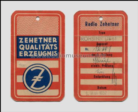 Frohsinn UB61; Zehetner Radiobau- (ID = 738757) Radio
