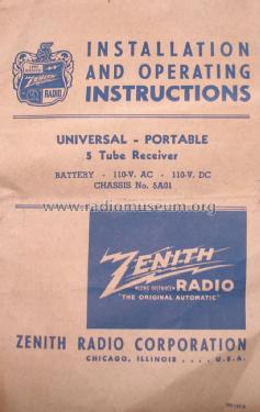 5G500M Universal Ch=5A01; Zenith Radio Corp.; (ID = 1209965) Radio
