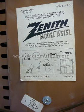 A515L Ch= 5A06; Zenith Radio Corp.; (ID = 1391113) Radio