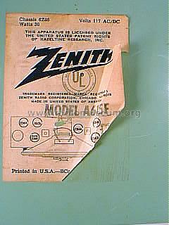 A615F Ch= 6Z05; Zenith Radio Corp.; (ID = 188592) Radio