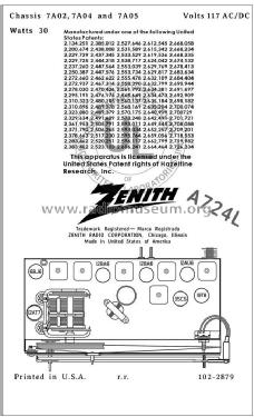 A724L Ch= 7A02; Zenith Radio Corp.; (ID = 2808138) Radio