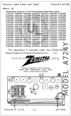 A724Y Ch= 7A02; Zenith Radio Corp.; (ID = 2808139) Radio