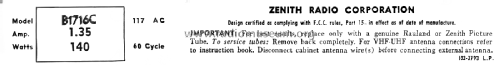 B1716C Ch= 15B20; Zenith Radio Corp.; (ID = 2638230) Television