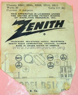 B514V Ch= 5B04; Zenith Radio Corp.; (ID = 2082374) Radio