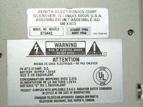 BT044S ; Zenith Radio Corp.; (ID = 520141) Television
