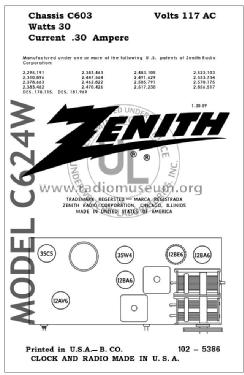 C624W Empress CH= 6C03; Zenith Radio Corp.; (ID = 2791175) Radio