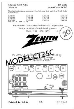 C725C 'The Super Sapphire' Ch= 7C06; Zenith Radio Corp.; (ID = 2795951) Radio