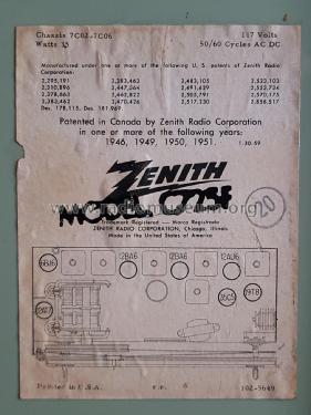 C725F 'The Super Sapphire' Ch= 7C06; Zenith Radio Corp.; (ID = 2630462) Radio