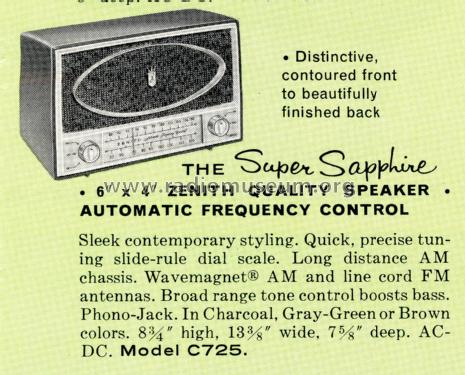 C725L 'The Super Sapphire' Ch= 7C06; Zenith Radio Corp.; (ID = 2032929) Radio