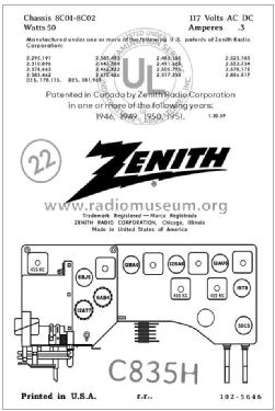 C835H 'The Super Symphonaire' Ch= 8C01; Zenith Radio Corp.; (ID = 2808141) Radio