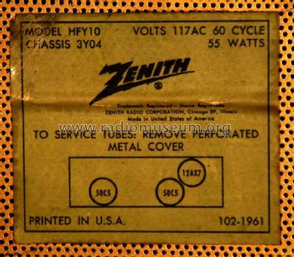 HFY10L Ch=3Y04; Zenith Radio Corp.; (ID = 241211) R-Player