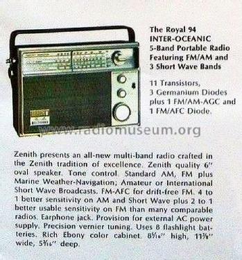 Royal 94 Inter-Oceanic Multiband Ch= 11NT44Z8; Zenith Radio Corp.; (ID = 1623690) Radio