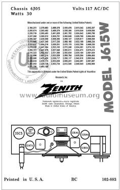 J615W Ch= 6J05; Zenith Radio Corp.; (ID = 2834298) Radio
