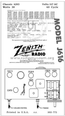 J616 Ch= 6J03; Zenith Radio Corp.; (ID = 2829870) Radio