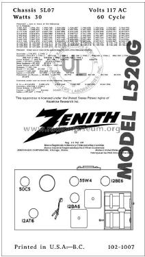 L520G Ch= 5L07; Zenith Radio Corp.; (ID = 2806401) Radio