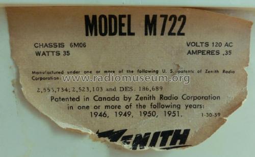 M722W Ch= 6M06; Zenith Radio Corp.; (ID = 1976794) Radio