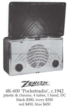 4K600P Pocketradio Ch=4B01; Zenith Radio Corp.; (ID = 1487436) Radio
