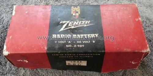 Radio Battery 9 Volt 'A' - 90 Volt 'B' Z-909; Zenith Radio Corp.; (ID = 1742802) Power-S